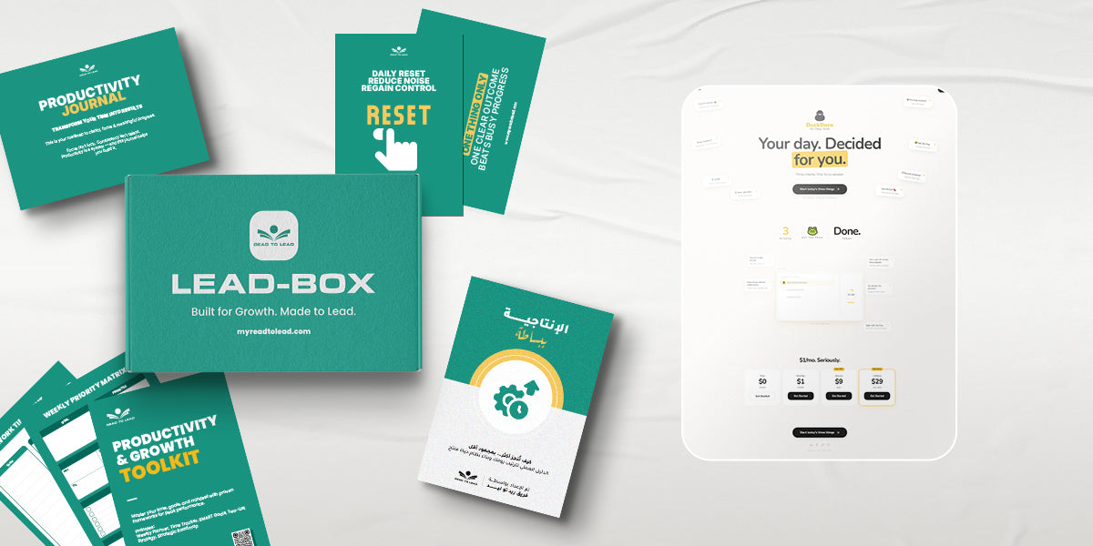 نظرة شاملة على Productivity OS Kit — Lead-Box، Toolkit، Productivity Journal، Reset Cards، ومنصة DuckDoro